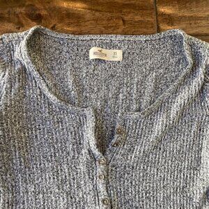 Hollister Y2K Womens XS Gray Henley Top Slim Fit Logo Soft Preppy Retro